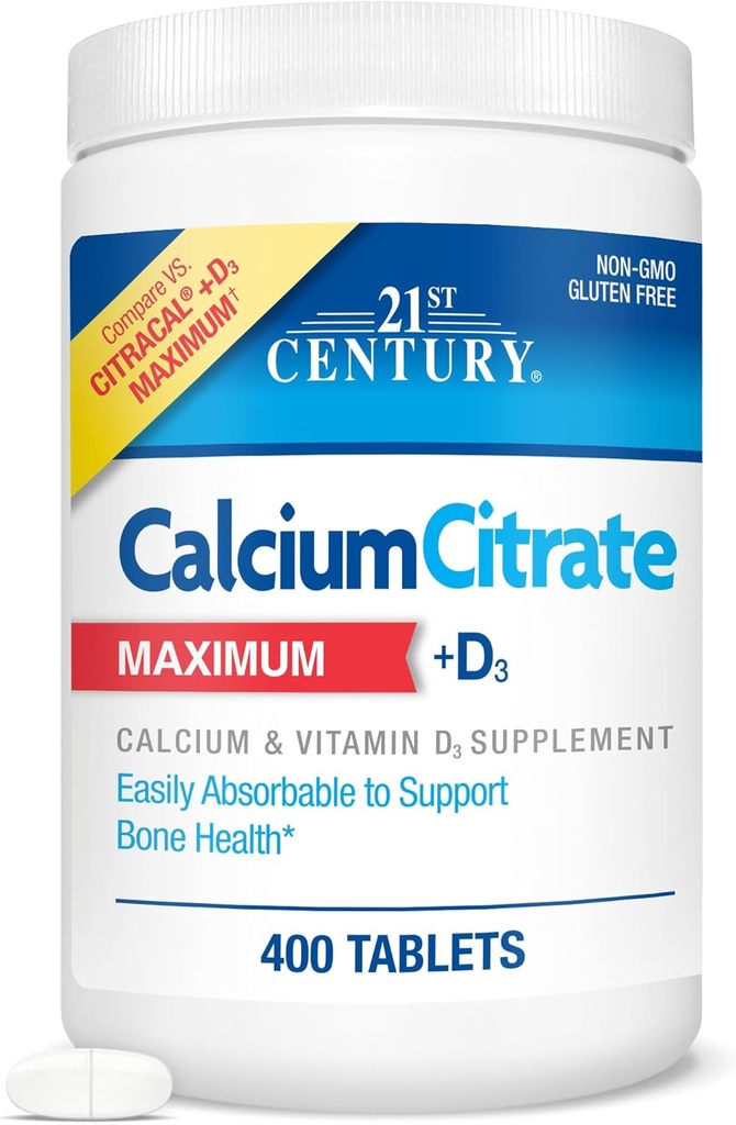 Vitamines du 21e siècle Citrate de calcium Plus D3 Comprimés maximaux, 400 Nombre