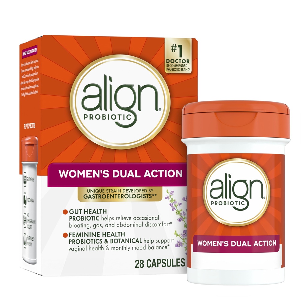 Aligner le probiotique, les femmes double action, les probiotiques vaginaux pour les femmes, les femmes probiotique pour le soutien de la santé vaginale, avec les probiotiques pour la santé digestive, 28 capsules probiotiques