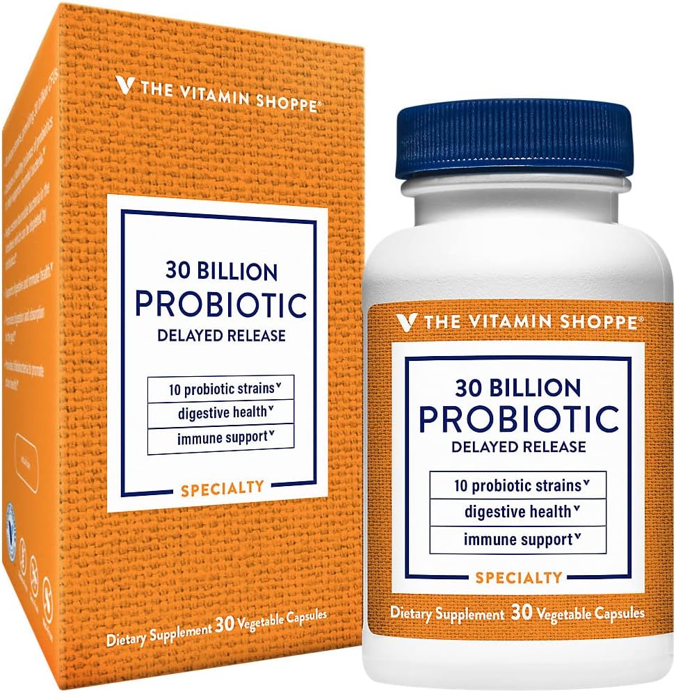 Le probiotique Vitamine Shoppe à libération différée de 30 milliards - avec 10 souches probiotiques pour soutenir la santé digestive, immunitaire et vaginale ou l'équilibre des levures - Étagère stable (30 capsules de légumes)