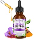 Suppléments de safran - 88,5 mg Extrait de safran Meilleure biodisponibilité Gouttes liposomiques pour l'humeur, l'énergie, la vision et le focus avec Ashwagandha, curcuma, magnésium, zinc, vitamine B12 et D3, 60 ml, 30 portions