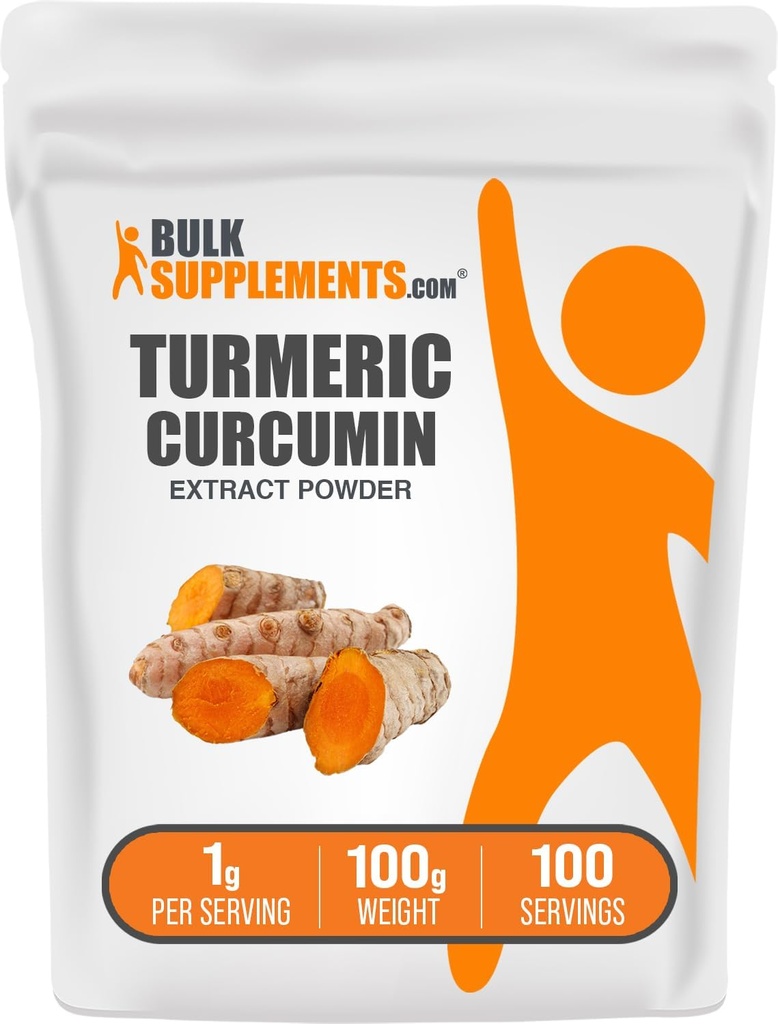 BulkSupplements.com Poudre d'extrait de curcuma - à partir de racine de curcuma, suppléments de curcuma, poudre de curcuma - sans gluten, 1g par portion, 100g (3.5 oz) (paquet de 1)