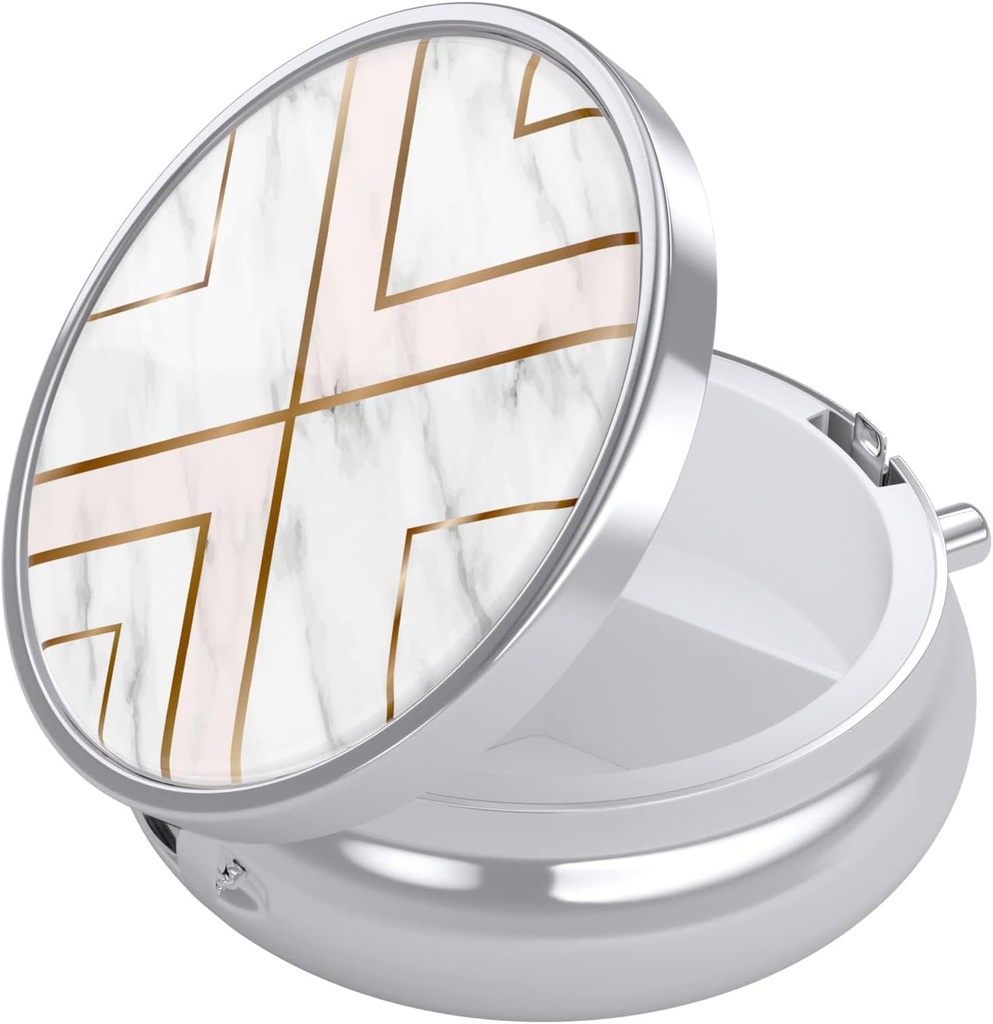 Boîte à pilules Nipichsha, petit étui à pilules pour la Purse & Pocket, organisateur mignon de médecine de voyage, porte-conteneur de médicaments portables pour tenir les vitamines, médicaments, huile de poisson et supplément, géométrie marbre