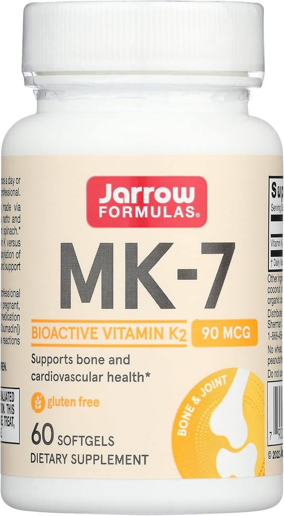 Formules de Jarrow MK-7 90 mcg - Forme bioactive des portions de vitamine K2-60 (sofgels) - pour la santé osseuse et cardiovasculaire - Vitamine K2 MK-7 Supplément alimentaire - K2 Supplément vitamine MK-7 - Sans gluten