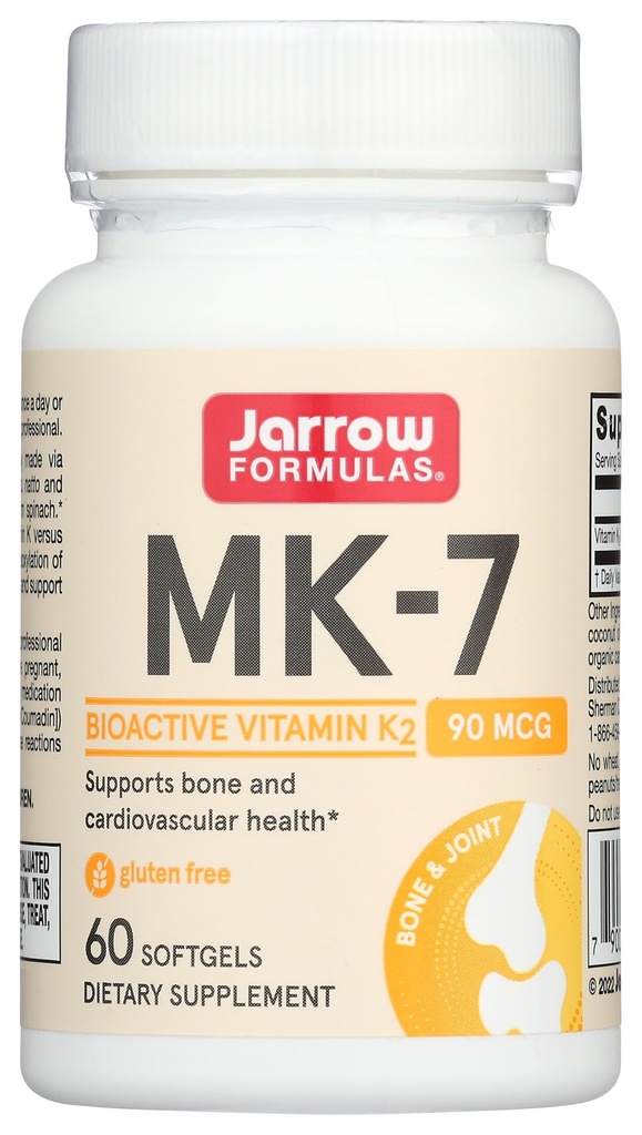 Formules de Jarrow MK-7 90 mcg - Forme bioactive des portions de vitamine K2-60 (sofgels) - pour la santé osseuse et cardiovasculaire - Vitamine K2 MK-7 Supplément alimentaire - K2 Supplément vitamine MK-7 - Sans gluten