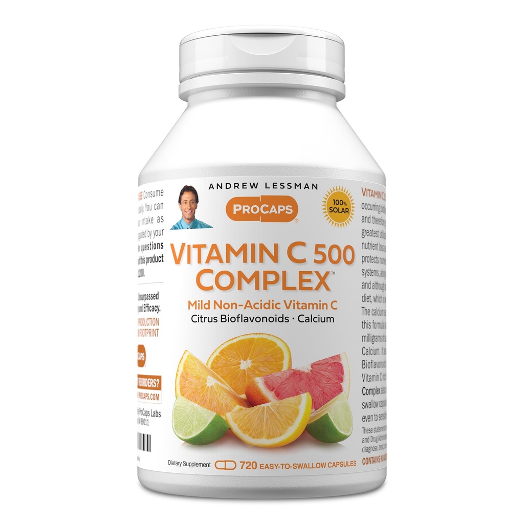 ANDREW MOINSMAN Vitamine C 500 Complex 720 Capsules - Vitamine C non acide Plus Citrus Bioflavonoïdes pour système immunitaire et support anti-oxydant, pas d'incrustation estomac, petites capsules faciles à avaler