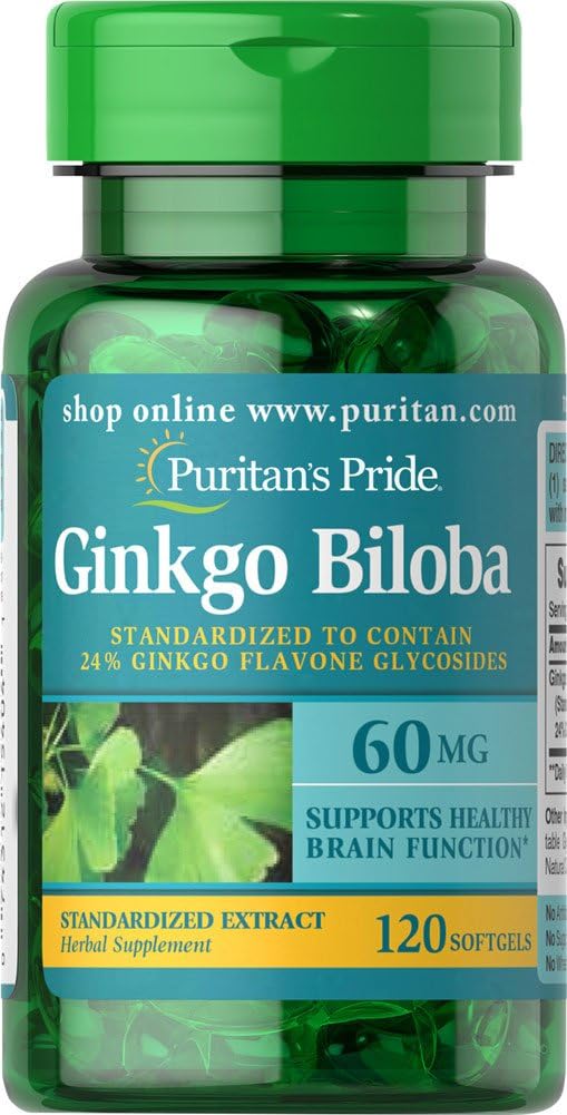 Puritan's Pride Ginkgo Biloba Extrait standardisé Nootropic 60 Mg Softgels, 120 Compte