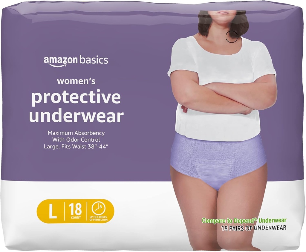 Bases Incontinence Sous-vêtements pour femmes, Protection, Jetable, Postpartum, Absorbance maximale, Large, Lavande, 18 Compte