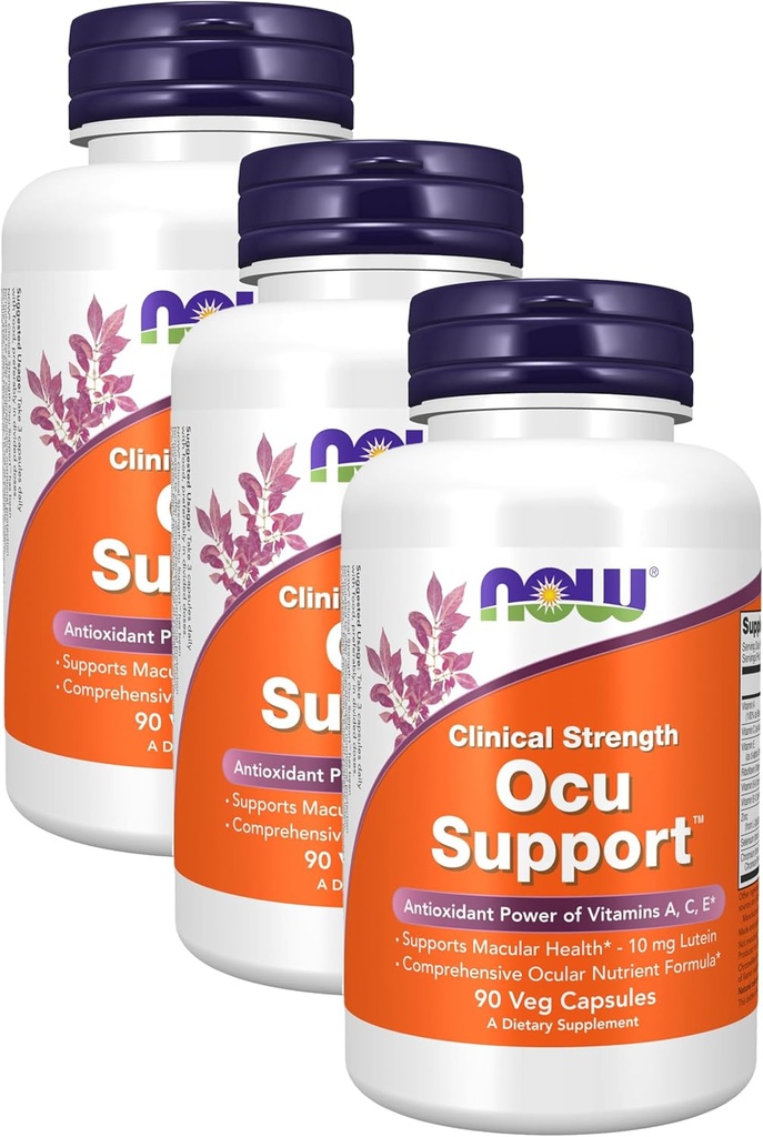 NOW Supplements, Ocu Support™with FloraGLO® Lutein, Plus Vitamins A, C and E, 90 Veg Capsules (Pack of 3)