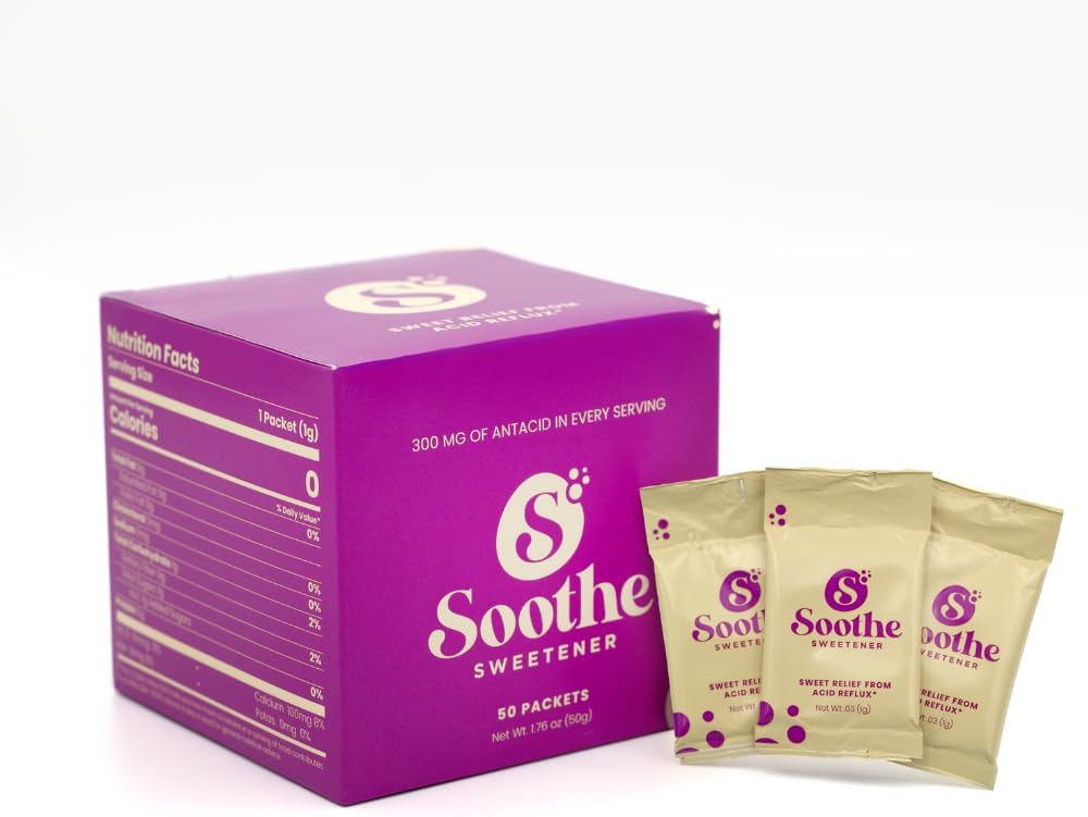 Soothe Relief Soothe Natural Antacids for Acid Reflux - Calcium Carbonate Heartburn Relief, Zero Calorie Sweetener, Boissons Enhancer (50 Compte)