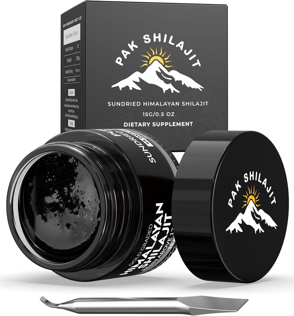 Pure Himalayan Shilajit résine 45 jours Sun séché & Gold nuanced Shilajit au-dessus de 17000FT. Purifié & biologique, 85 Plus minéraux naturels, riche en acide fulvic et humique pour les hommes et les femmes (15Gram)