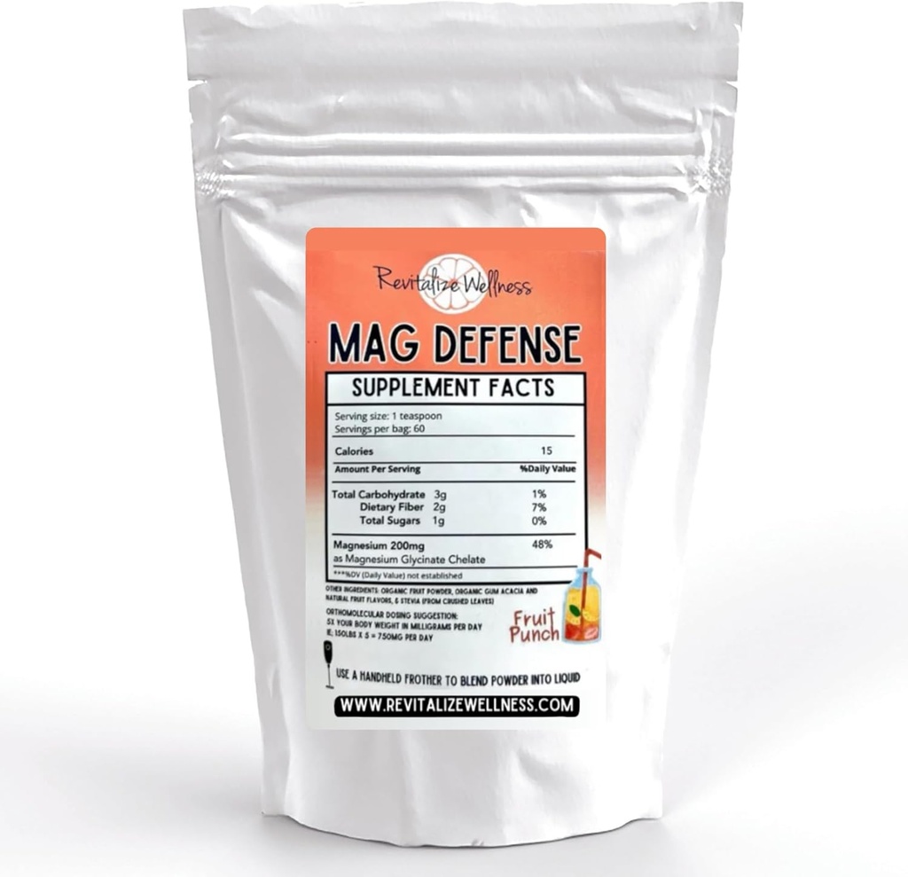 Mag Poudre pour la défense : Dose orthomoléculaire de magnésium 200 mg sous forme de chélate de glycinate de magnésium : pur, sans maïs et sans OGM 60 portions