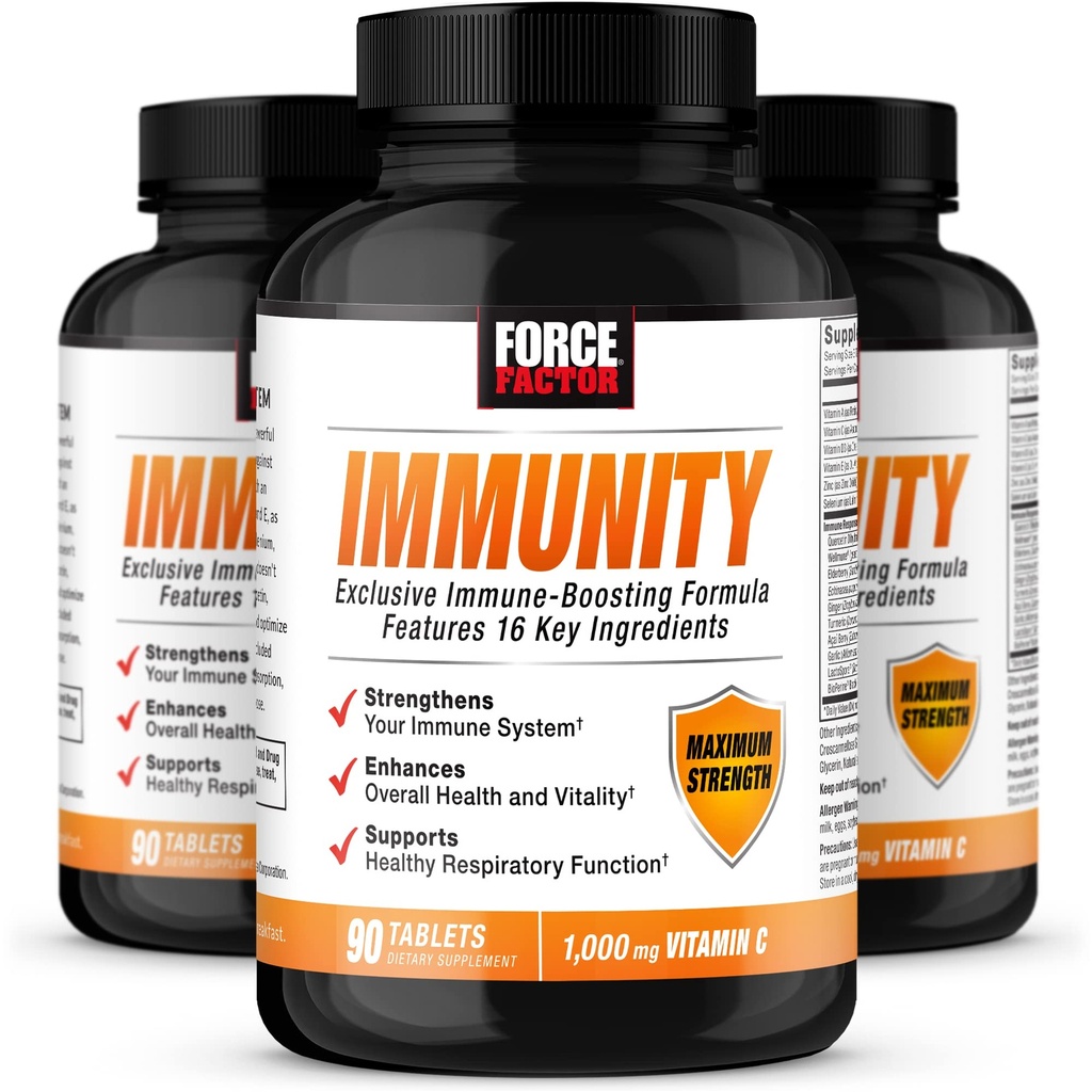 Facteur de force Immunité, Immune Support Booster avec Elderberry et 1000mg de vitamine C, plus vitamine D, zinc, probiotiques, antioxydants, et Echinacea pour la défense de la santé immunitaire, 90 comte (paquet de 3)
