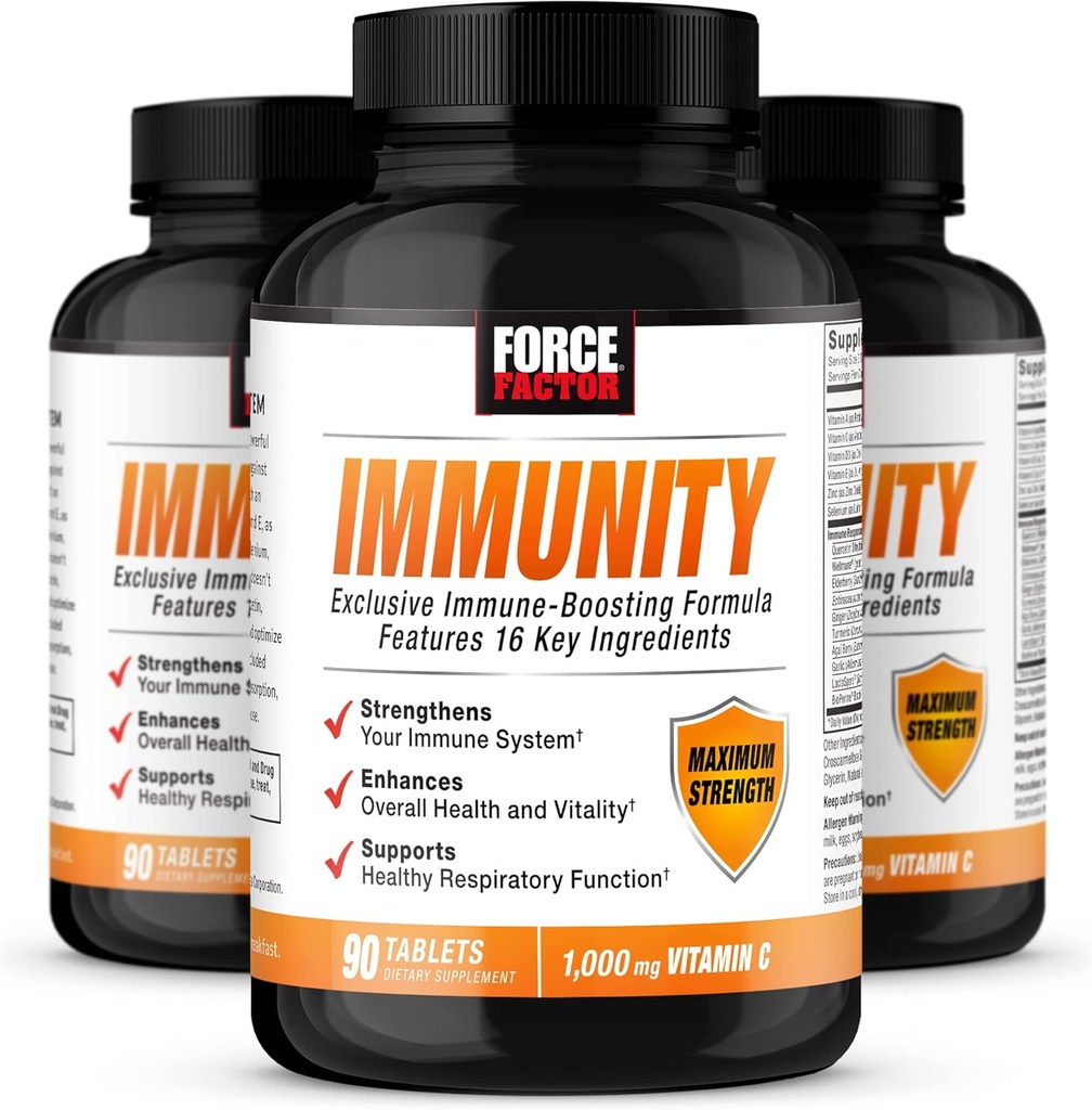 Facteur de force Immunité, Immune Support Booster avec Elderberry et 1000mg de vitamine C, plus vitamine D, zinc, probiotiques, antioxydants, et Echinacea pour la défense de la santé immunitaire, 90 comte (paquet de 3)