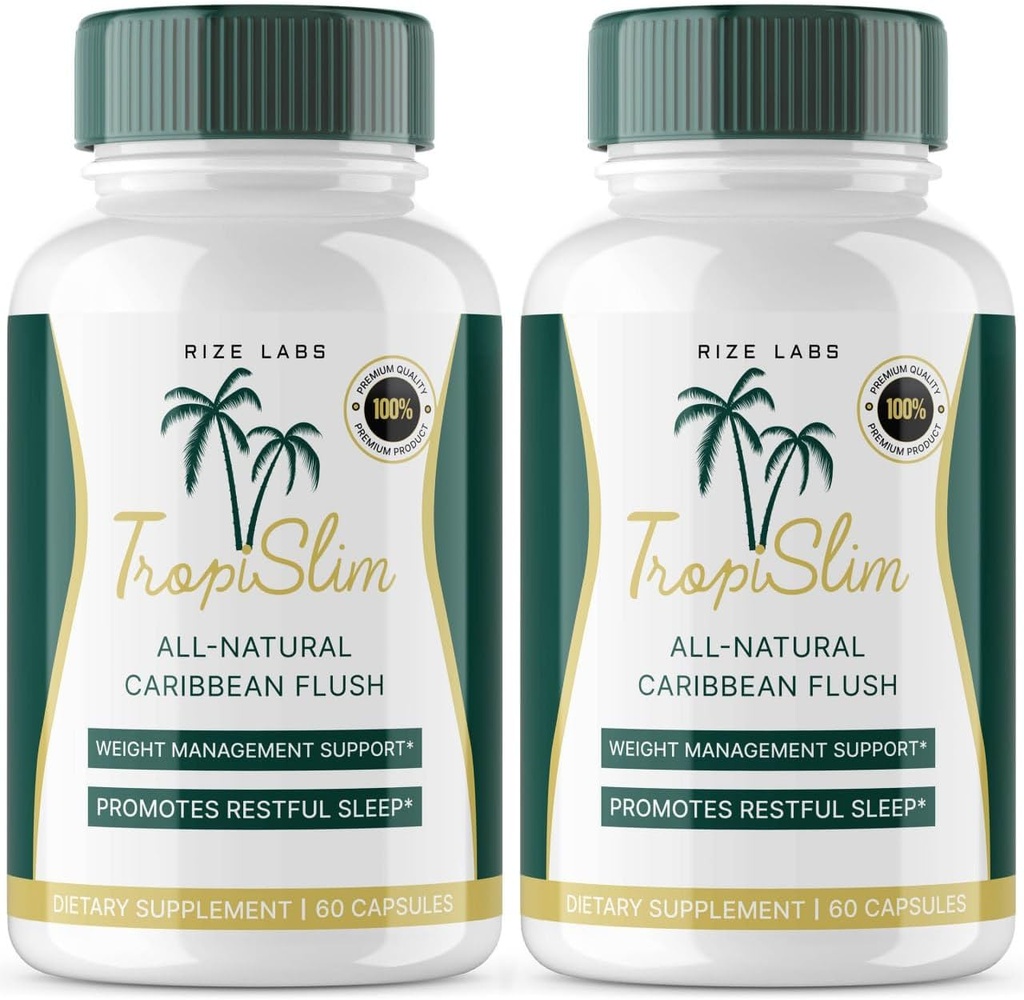 (Paquet officiel de 2) Tropislim, Tropislim Tous les aliments naturels des Caraïbes Flush, Supplément perte de poids, Tropislim Slimming Capsules pour les femmes, Mode de vie sain + Leaner Physique, Tropical Reviews (120 Capsules)