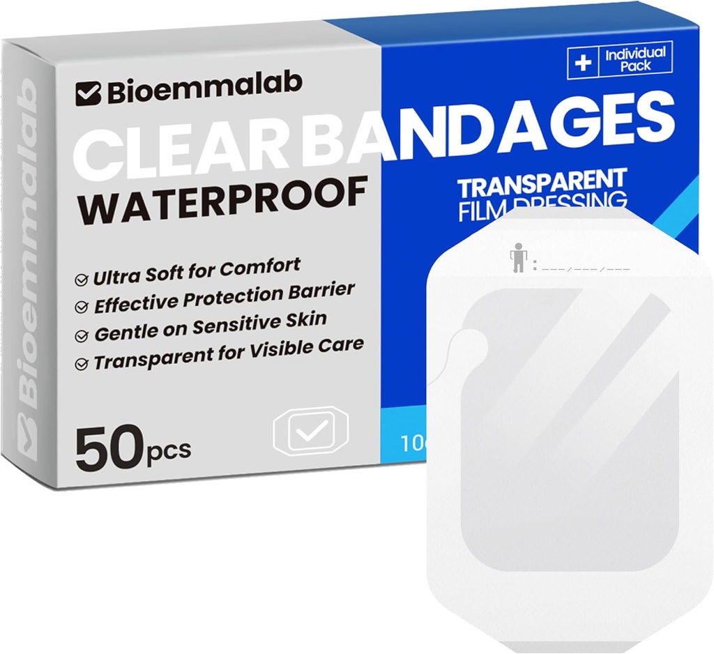 Grandes bandes imperméables Dressings clairs Tape de tatouage Sensitive Peau Wounds Care, Revêtement de film transparent Patch adhésif occlusif pour usage post-chirurgical, 4" x 4 3/4", 50 paquets