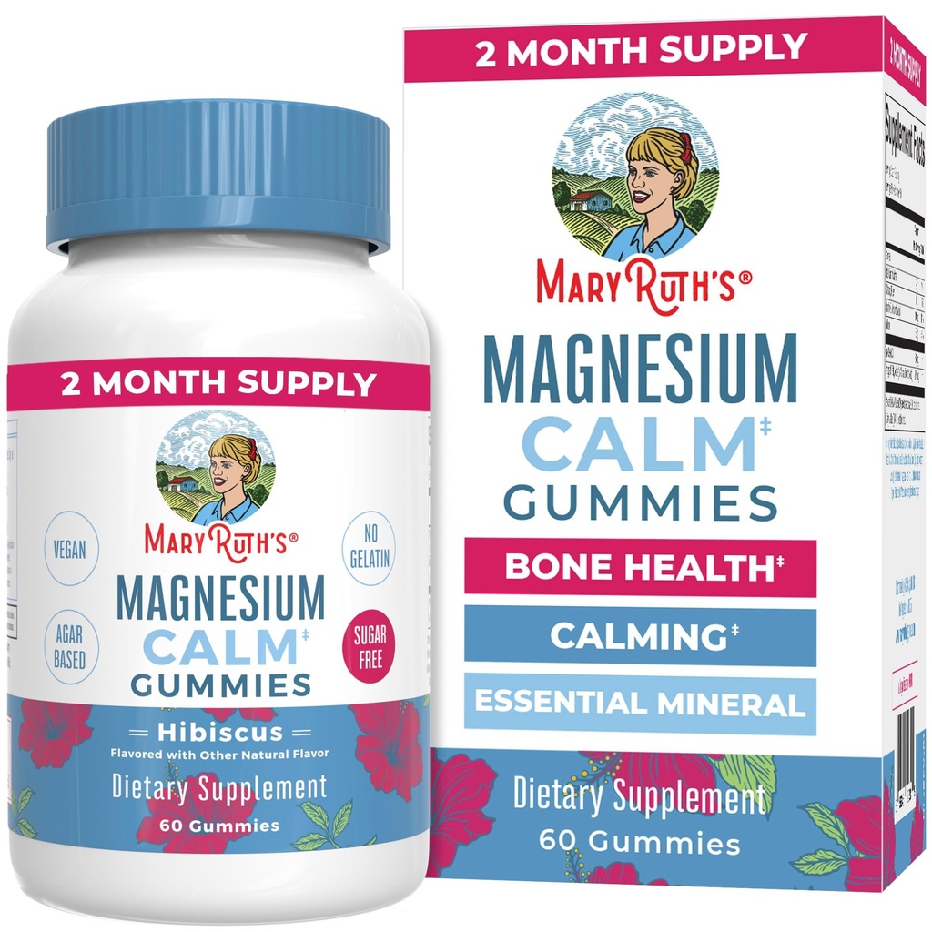 MaryRuth Organics Calm Magnésium Citrate Gummies de 2 mois Supply de sucre gratuit de supplément de magnésium pour les adultes de stress de stress de la santé des os de Vegan de 60 comtes