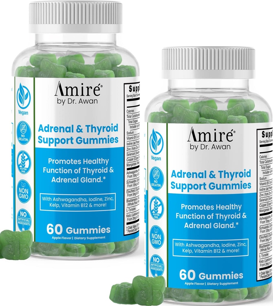 Amire de Dr. Awan Thyroïde Support Gommies, favorise la fonction saine de Thyroïde, Kelp, Selenium et Ashwagandha pour améliorer l'énergie, l'immunité, le métabolisme, 120ct, 60 jours d'approvisionnement