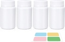 Bouteille à pilules blanches, bouteilles de médicaments vides avec bouchons à vis pour pilules Capsules Vitamines, contenants de médecine plastique de qualité alimentaire avec étiquettes pour le voyage (3.4oz/100ml, 4 Pcs)