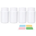 Bouteille à pilules blanches, bouteilles de médicaments vides avec bouchons à vis pour pilules Capsules Vitamines, contenants de médecine plastique de qualité alimentaire avec étiquettes pour le voyage (3.4oz/100ml, 4 Pcs)