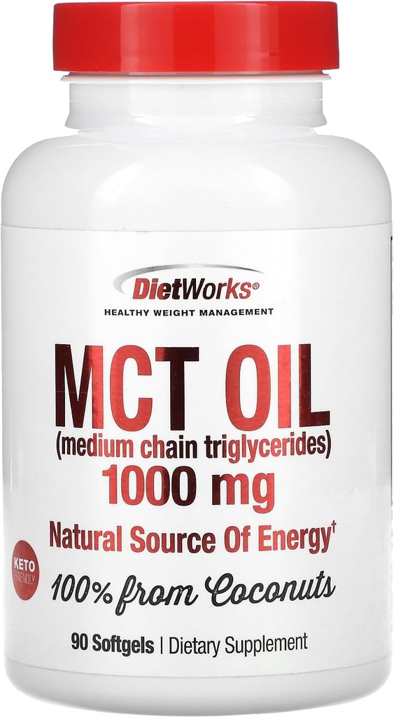 DietWorks Mct Oil Softgels, soutient la combustion de graisse, stimuler le métabolisme, source naturelle d'énergie, favorise la perte de poids, Keto et Paleo Friendly, 90 comte