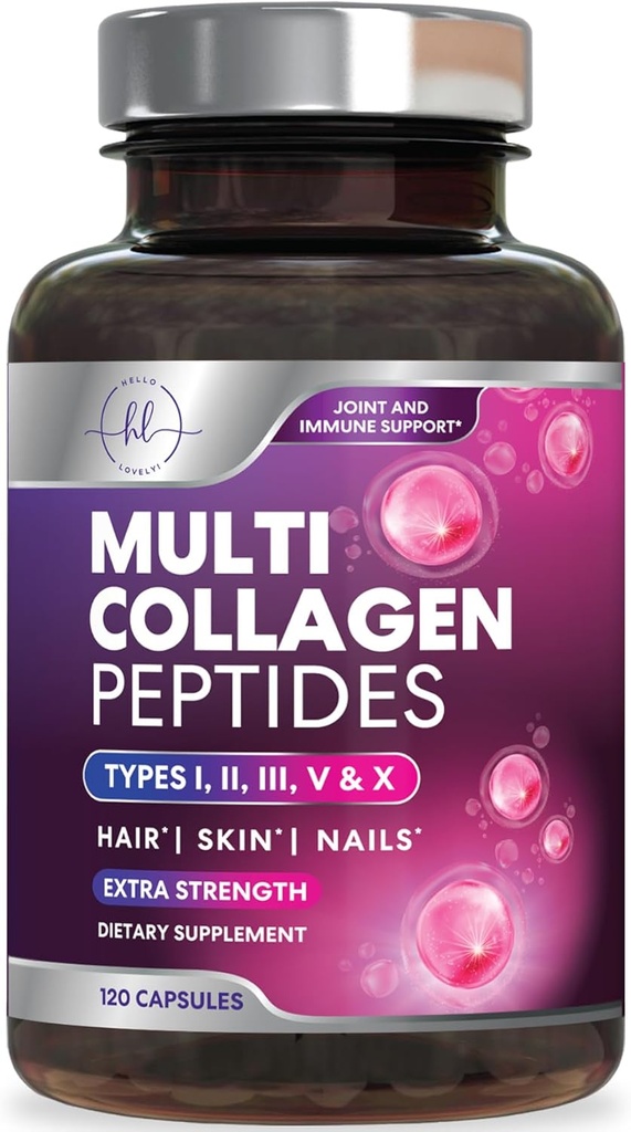 Multi Collagen Supplement 2400 mg - Types I, II, III, V & X Multi Collagen Peptides Pills for Women & Men, Hydrolyzed Collagen Supplements, Hair, Skin, Nail, & Joint Support Supplement, 120 Capsules