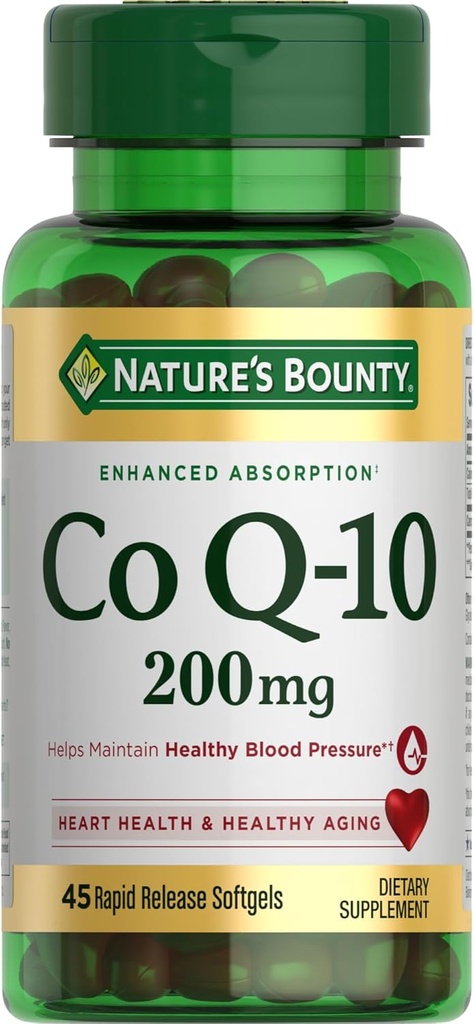 Nature's Bounty CoQ10, Santé cardiovasculaire et vieillissement en santé, Supplément alimentaire, 200mg, 45 Softgels à libération rapide
