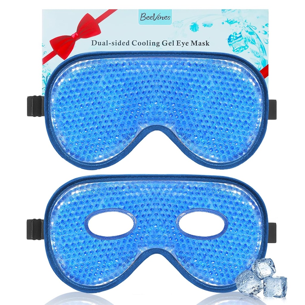 Masque d'oeil de refroidissement BeeVines, 2 Pack XL Jumbo Taille Gel Gel Masques d'œil pour Yeux Puffy Face, Masque d'oeil de glace, Compresseur froid et chaud, Pack de glace congelé pour chirurgie post-oculaire et allergies (Navy Blue)