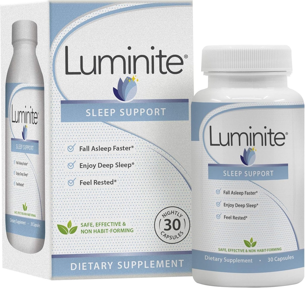 Soutien au sommeil luminite - Supplément d'aide au sommeil de nuit - L-Tryptophane, Melatonine, Chammomile - Non Habit Forming, 30 Compte