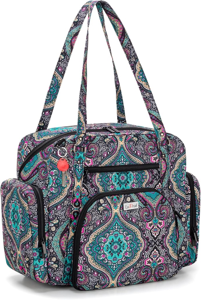 LoDrid Teacher Tote Bag with Padded Bottom, Teacher Utility Bag for Work, Large Women Work Tote Bag with Zip-Top Closure