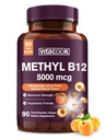 Vitamine B12 Sublingual, méthylcobalamine 5000mcg pour la production d'énergie, l'énergie, le soutien des nerfs et cellules, l'arôme naturel de pêche, végétalien, sucre zéro, 90 comprimés à dissolution rapide