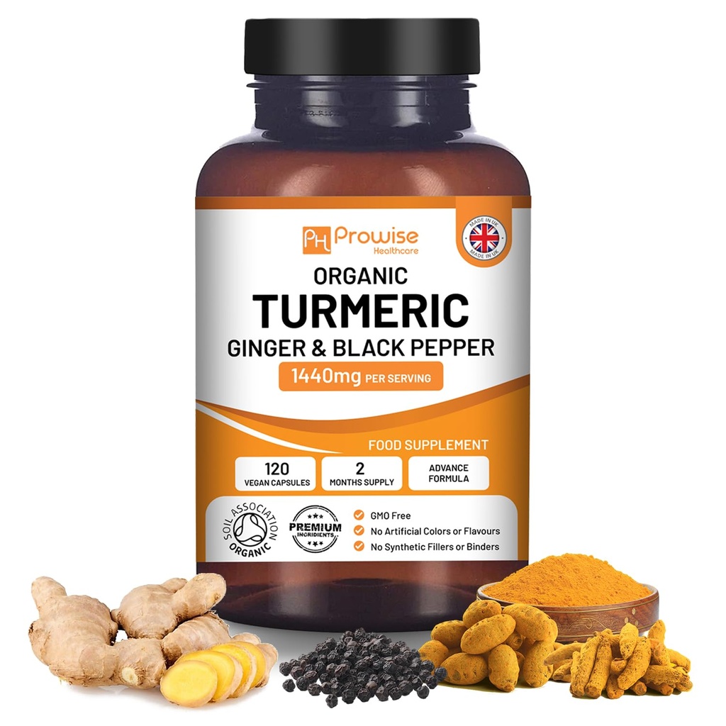 Turmeric Curcumin 1440mg with Black Pepper & Ginger I 120 Vegan Turmeric Capsules High Strength (2 Month Supply) I Made in The UK by Prowise Healthcare