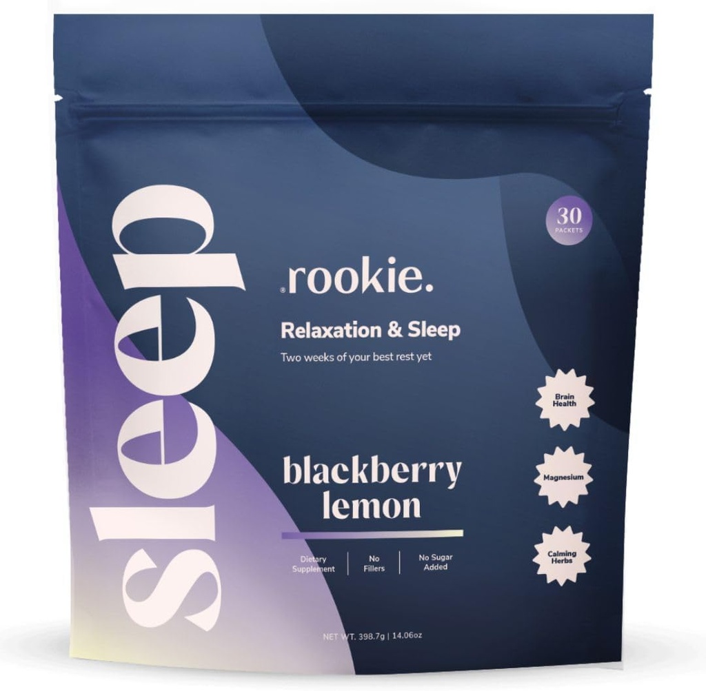 Rookie Wellness Sleep - Aide naturelle au sommeil avec 180 mg de bisglycinate de magnésium, 1 mg de mélatonine, de racine valériane et de fleur de passion pour promouvoir la tranquillité et le sommeil (30 pack, citron noir)