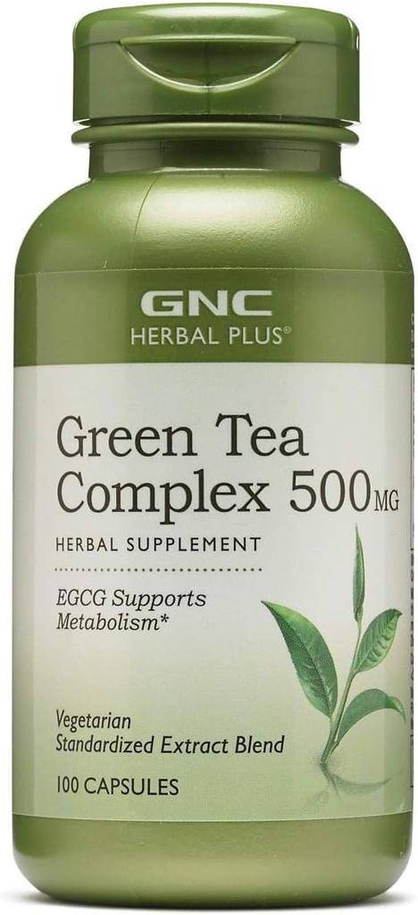 GNC Herbal Plus Green Tea Complex 500mg Supplement, Vegetarian, Supports Metabolism, 100 Servings