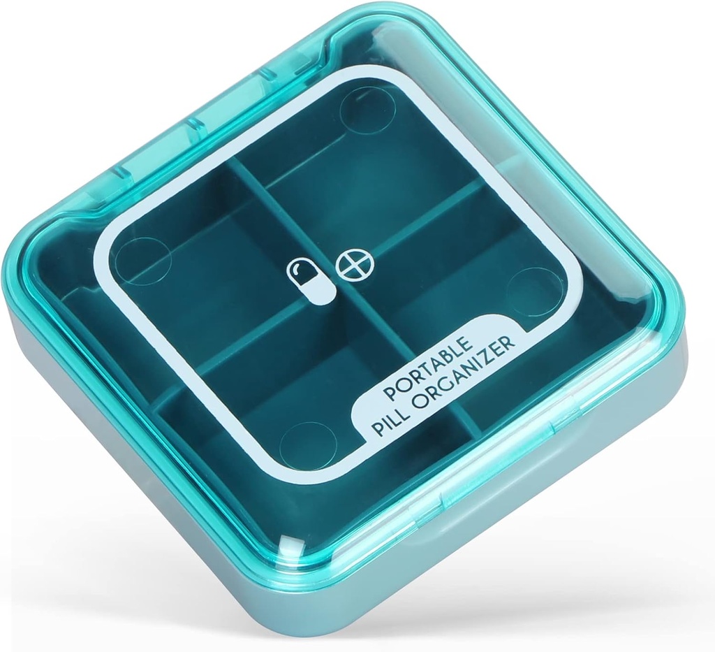 Organisateur de pilules Naturetouch, 4 fois par jour Boîte à pilules portable, Cas quotidien de pilules pour les femmes et les hommes tenant de la vitamine, de la médecine, des suppléments, bleu