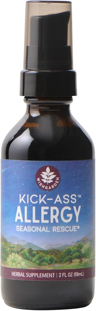 WishGarden Herbs Kick-Ass Allergy - Plant-Based Non-Drowsy Herbal Allergy Supplement avec Nettle Leaf, Echinacea, et Yerba Santa, soutient une réponse histamine saine aux irritants saisonniers, 2oz