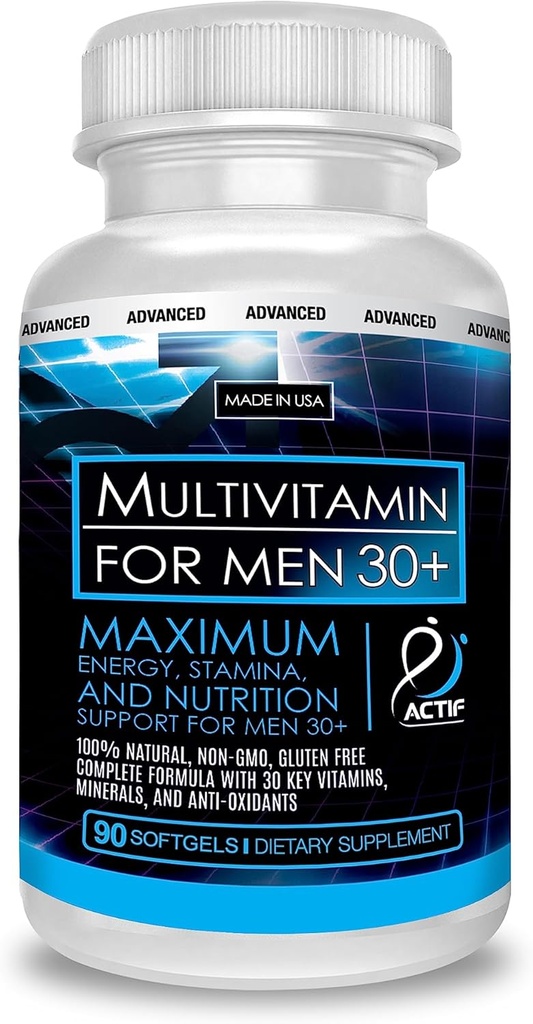 ACTIF Multivitamine biologique pour les hommes de 30 ans et plus avec 30 vitamines organiques et herbes biologiques, non OGM, fabriqué aux États-Unis, 90 Nombre