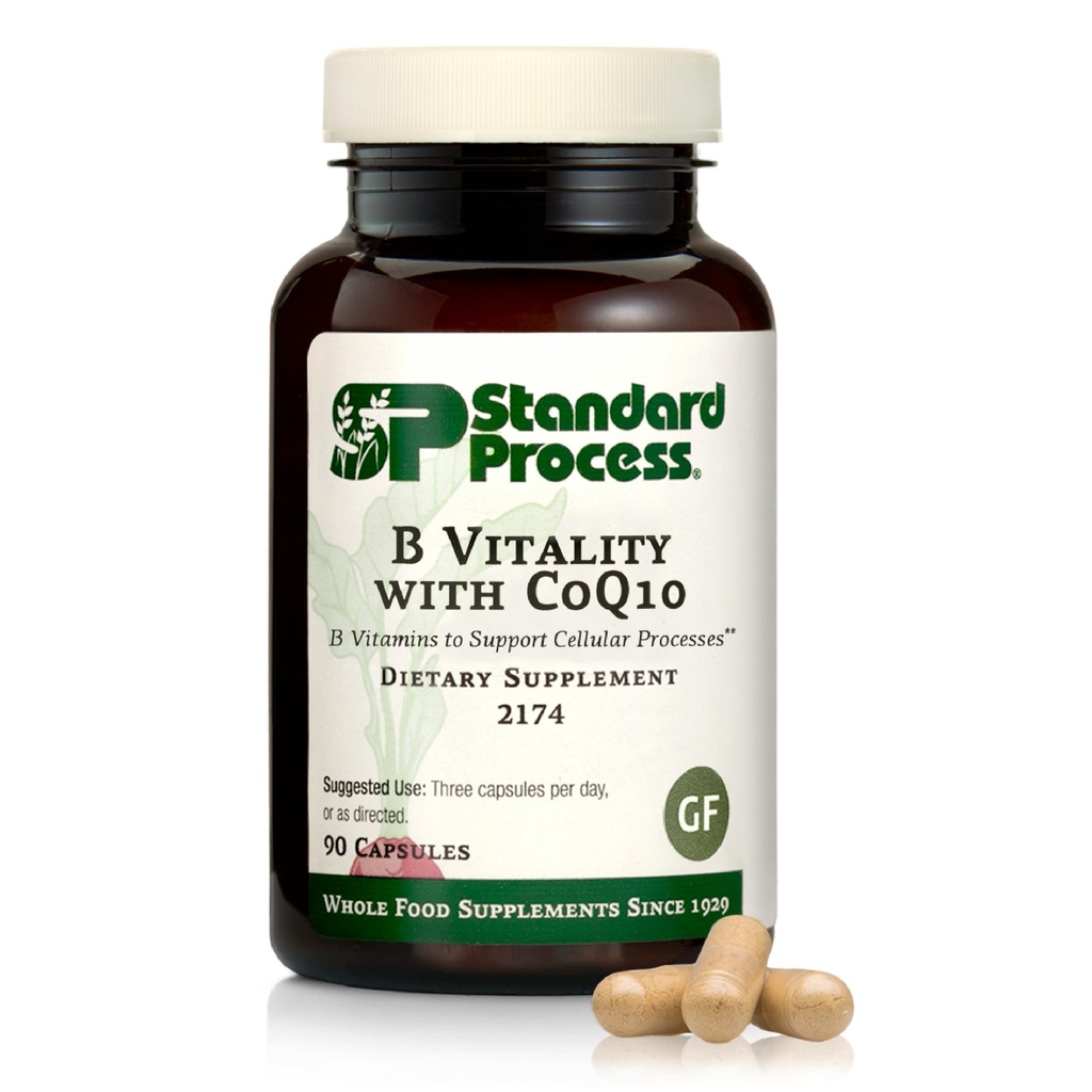 Standard Process B Vitality with Coq10 - Cellular Health Supplement with Biotin, Vitamin B12 & Folate - Vegan, Gluten-Free & Non-Dairy - 90 Capsules (30 Servings)