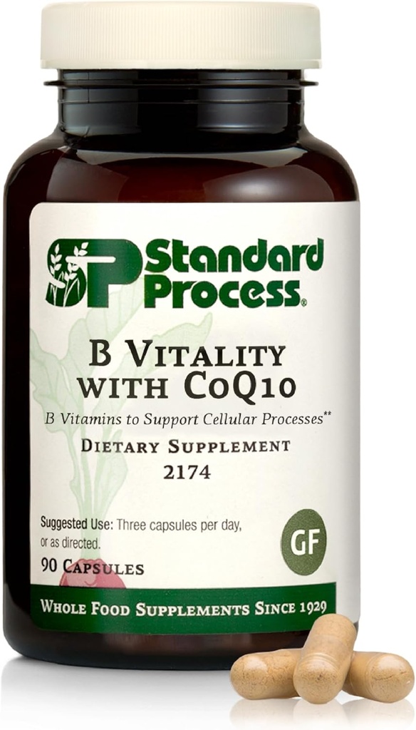 Vitalité standard du procédé B avec Coq10 - Supplément santé cellulaire avec biotine, vitamine B12 et folate - végétalien, sans gluten et non-laiteux - 90 capsules (30 portions)
