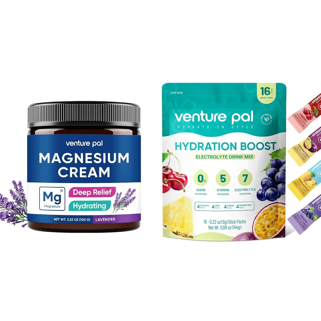 Venture Pal hydratant Lotion de magnésium et sachets de poudre d'électrolyte sans sucre(16 bâtonnets)