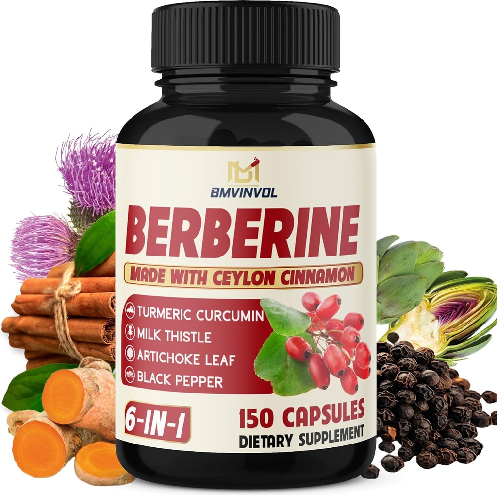 Berbérine au Ceylan Cinnamon, Curcuma, Thistle de lait, Artichaut, Poivre noir - 150 Compte - Boîte de 1