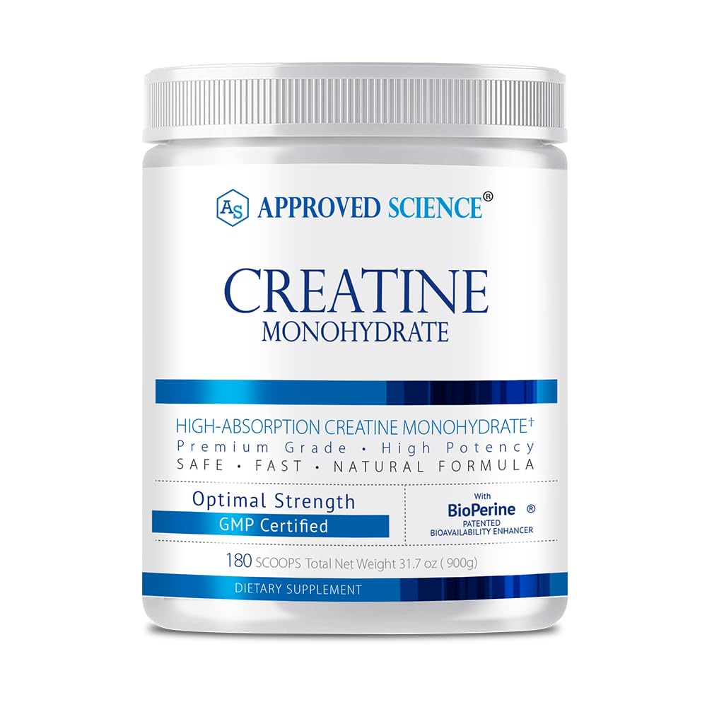 Science approuvée Poudre monohydratée de créatine avec biopérine - soutient la croissance et la récupération musculaires maigres - 180 portions - 5g par portion - non aromatisé - non-OGM, végétalien