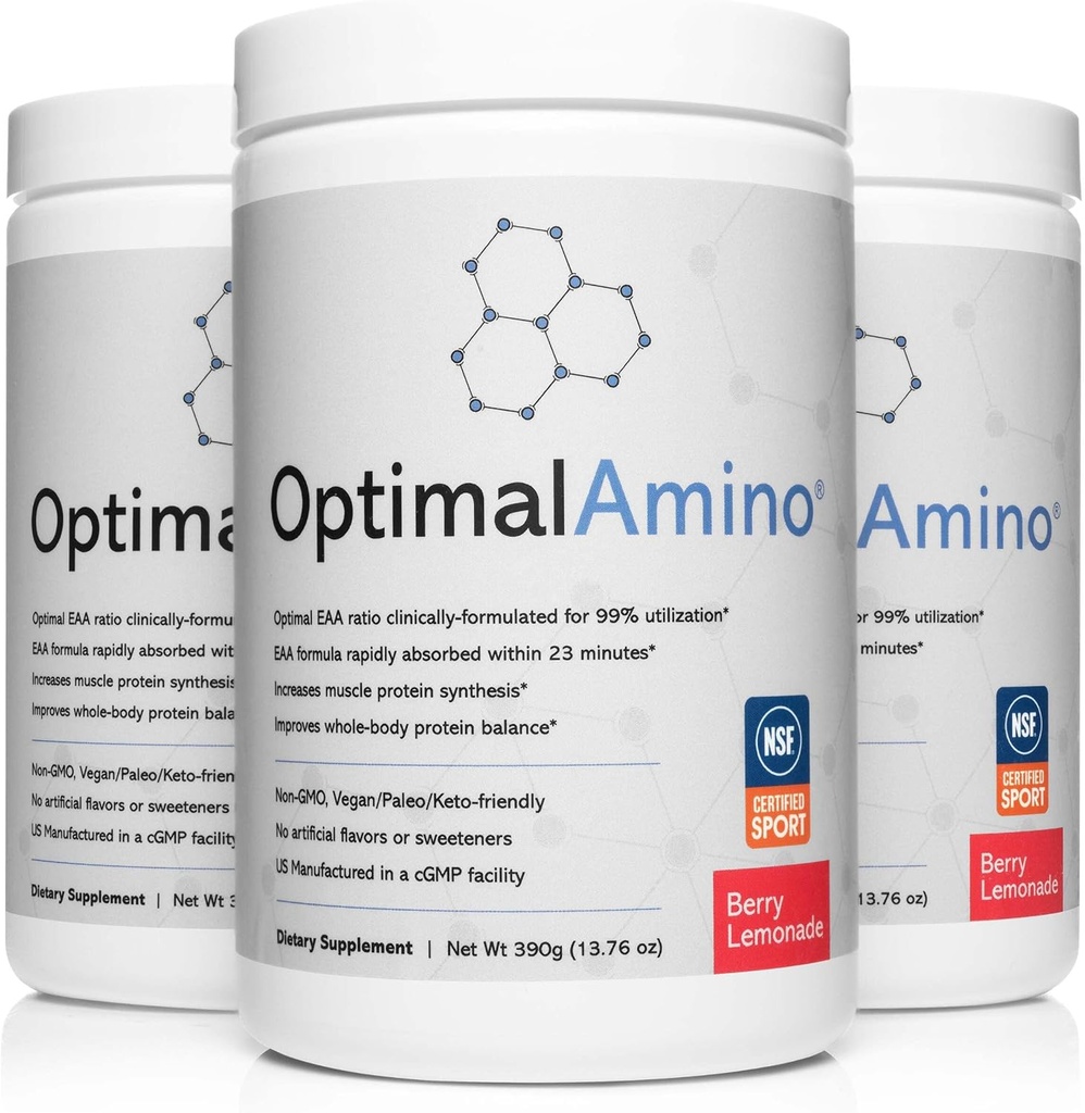 OptimalAmino® Elite Bundle (3 mois) Meilleure boisson de récupération avant/après l'entraînement, 99 % d'utilisation Supplément essentiel d'acide amino, certifié NSF pour Sport®