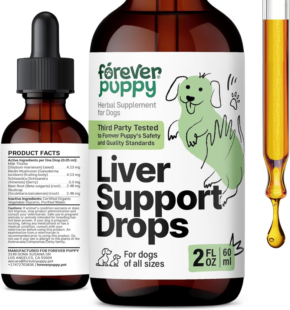 Des gouttes de soutien du foie de chiots pour chiens - Supplément de chardon de lait pour chiens - Des gouttes de détox nettoyant le foie avec/Liquid Silymarin Herbe - Suppléments de canine et vitamines pour toutes les races et tailles - 2 oz