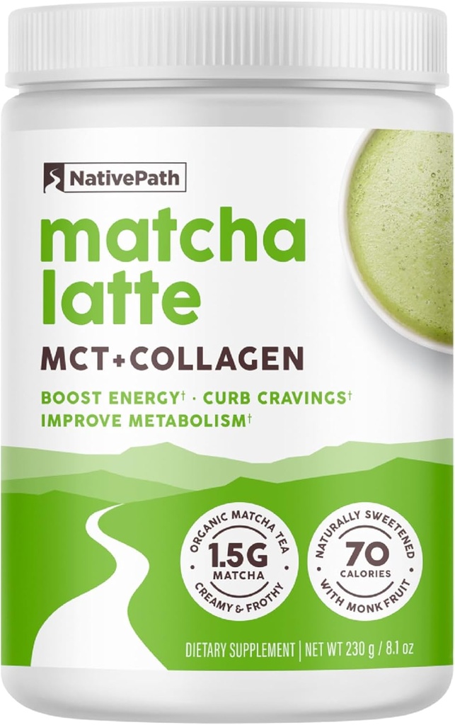 NativePath Collagen Peptides - Collagène hydrolysé de type 1 et 3. Poudre de protéines pour cheveux, peau, ongles, os, articulations, digestion et plus - Pas de gluten ou de lait (Matcha Latte, 230g)