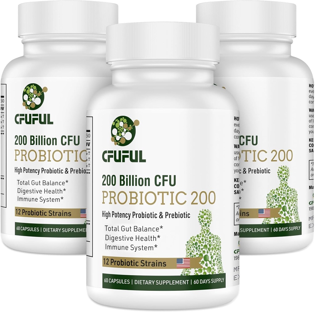 Probiotiques pour les femmes et les hommes - 200 milliards CFU 12 souches Probiotiques pour la santé digestive Gut & Immune Santé, énergie, avec les prébiotiques organiques et probiotiques plateau stable pour Bloating 180 capsules