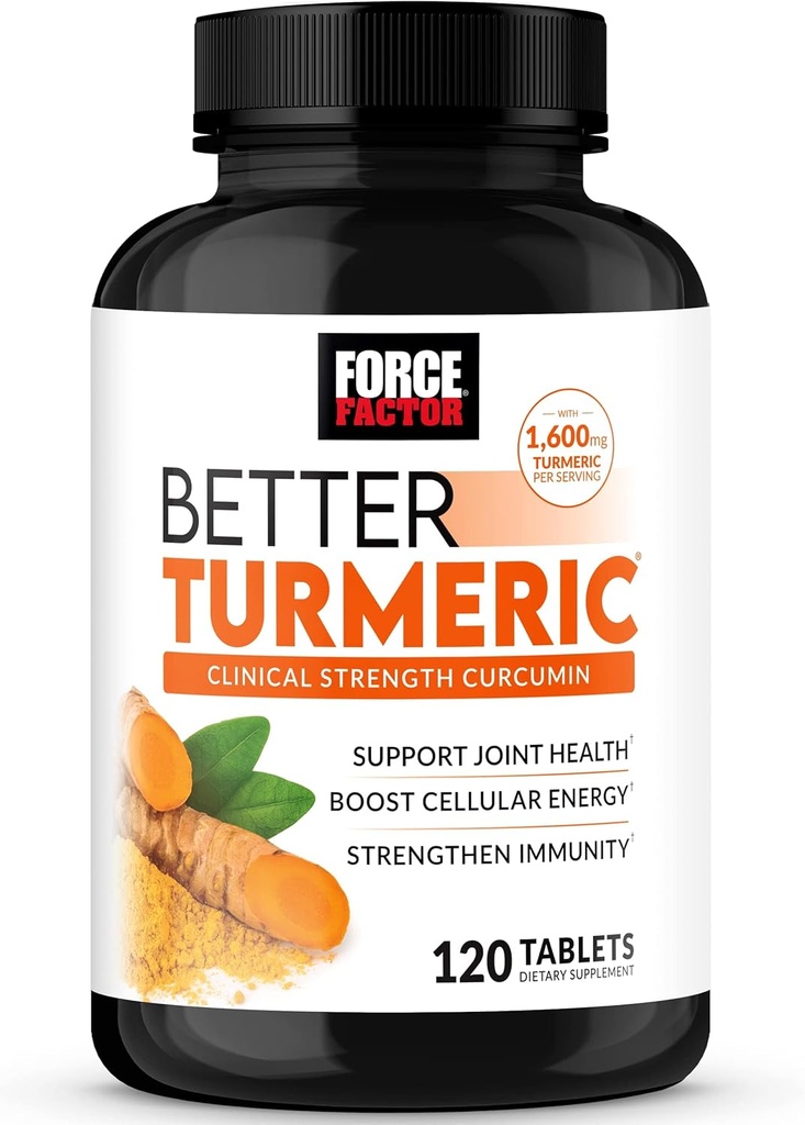FACTEUR DE FORCE Meilleur Curcumine Turmère 1600mg avec poivre noir et gingembre, Supplément de soutien de la force clinique, Absorption supérieure, 120 comprimés