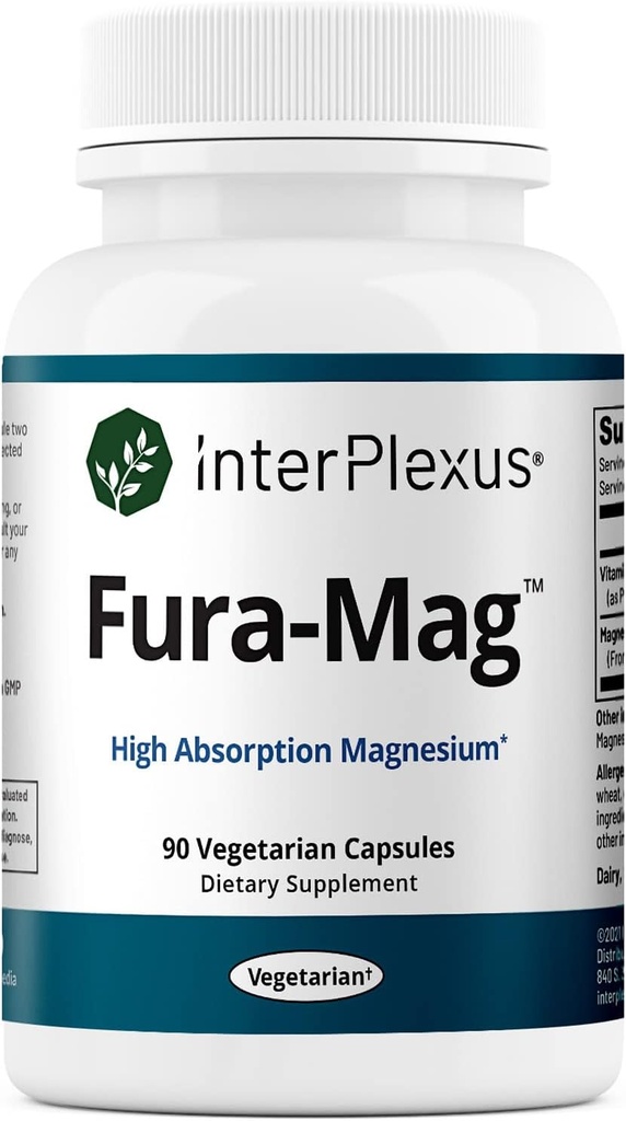 InterPlexus Fura-Mag - Magnésium hautement biodisponible avec vitamine B6 - Sans gluten, sans lait, sans soja - 90 capsules (90 portions)