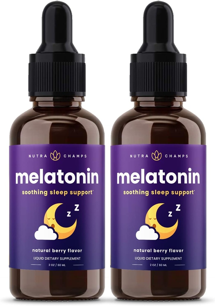 NutraChamps gouttes de mélatonine liquide, 480 portions, sans sucre enfants Melatonine supplément d'aide au sommeil liquide, végétalien et non-OGM, saveur de baie naturelle, mélatonine 1 mg gouttes
