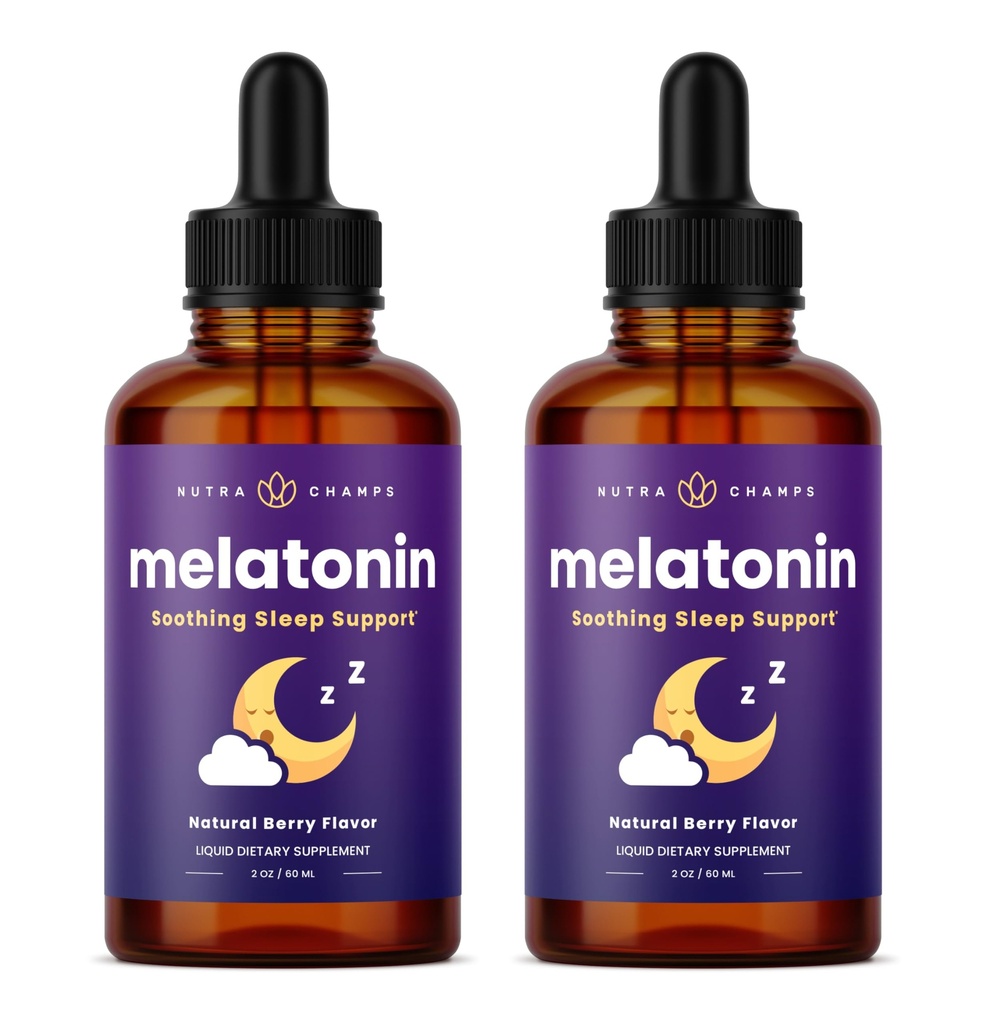 NutraChamps gouttes de mélatonine liquide, 480 portions, sans sucre enfants Melatonine supplément d'aide au sommeil liquide, végétalien et non-OGM, saveur de baie naturelle, mélatonine 1 mg gouttes