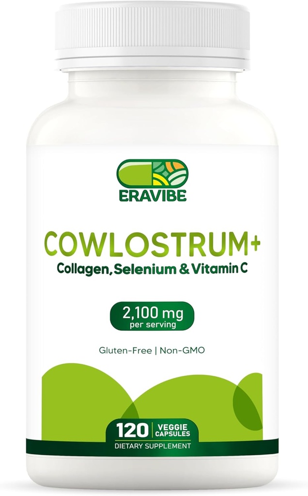 Supplément Colostrum 4 en 1, Collagène, Sélénium et Vitamine C - 2100mg pour le système immunitaire et le soutien de la peau - 120 Capsules Vegan, sans gluten